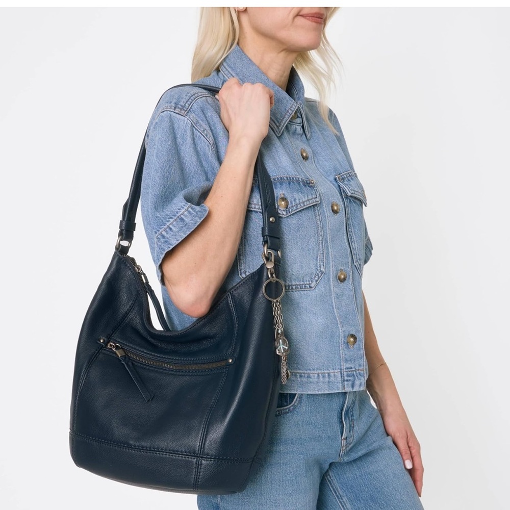The Sak Sequoia Hobo Shoulder Bag Blue Leather with
Charms NEW - Picture 2 of 16